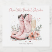 ピンクのブーツとバブルなシャンパングラスの花嫁のシャワー スパークリングワインラベル (シングルラベル)