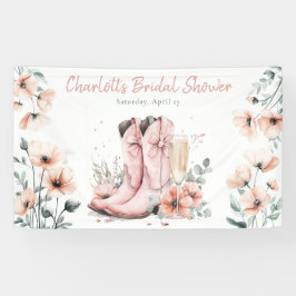 ピンクのブーツとバブルなシャンパングラスの花嫁のシャワー 横断幕