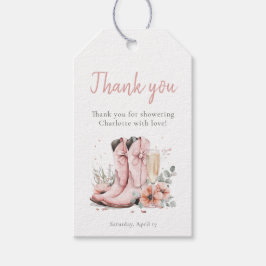 ピンクのブーツとバブルチーズのグラス ブライダルシャワー ギフトタグ