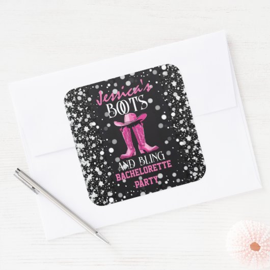 ピンクのブーツとラグジュアリーな独身最後の夜 スクエアシール (封筒)