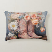 ピンクのブーツと花アクセント枕 アクセントクッション (正面)
