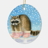 ピンクのブーツクリスマスのアライグマか冬のオーナメント セラミックオーナメント (左)