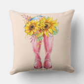 ピンクのブーツ、ブルーバードとヒマワリ クッション (裏面)