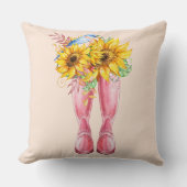 ピンクのブーツ、ブルーバードとヒマワリ クッション (正面)