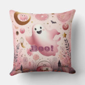 ピンクのブーフレンドリーゴースト ハロウィン ジャックオランタン クッション (裏面)