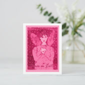 ピンクのプリミティブエンジェル ホワイトドーブのホリデーカード シーズンポストカード (スタンド正面)