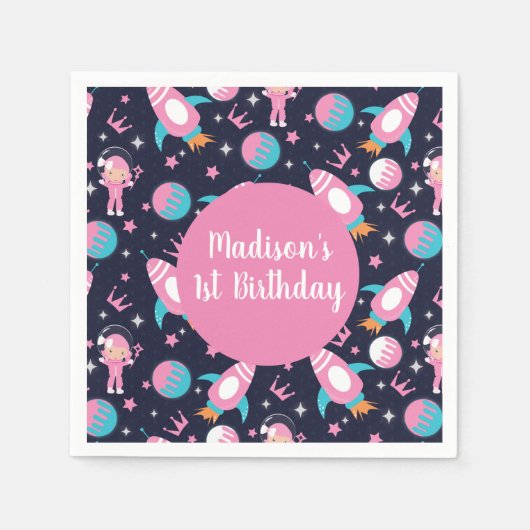 ピンクのプリンセスが月に着陸 スタンダードカクテルナプキン (正面)