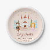 ピンクのプリンセスとナイツガールバースデーパーティー ペーパープレート (正面)