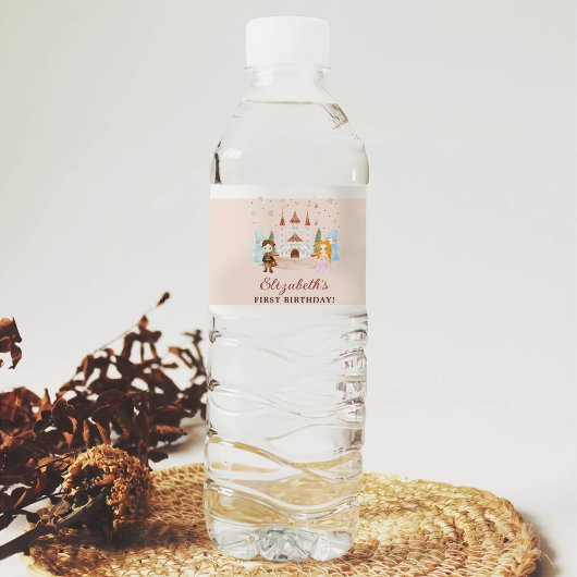 ピンクのプリンセスとナイツガール誕生日 ペットボトルラベル