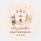 ピンクのプリンセスとナイツガール誕生日 ラウンドシール (正面)