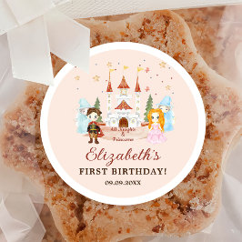 ピンクのプリンセスとナイツガール誕生日 ラウンドシール