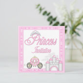 ピンクのプリンセスのコーチおよび城の誕生会 招待状 (スタンド正面)