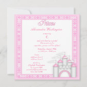 ピンクのプリンセスのコーチおよび城の誕生会 招待状 (裏面)