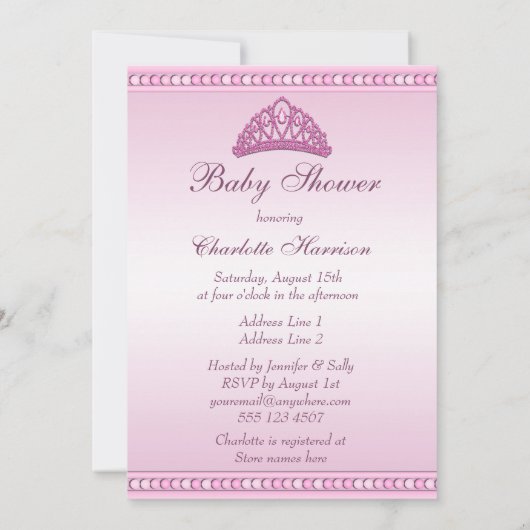 ピンクのプリンセスのコーチの女の子のベビーシャワー 招待状 (裏面)