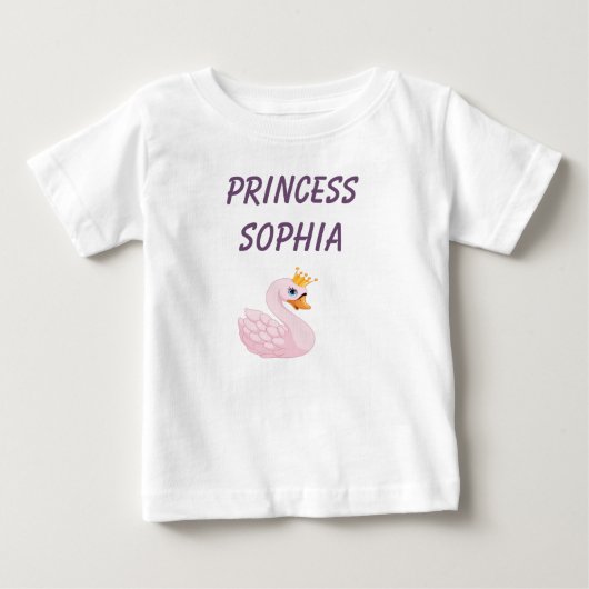 ピンクのプリンセスのスワン（白い名前に） ベビーTシャツ (正面)