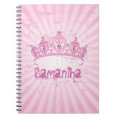 ピンクのプリンセスの王冠のティアラによって宝石で飾られる螺線形ノート ノートブック (正面)