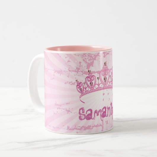 ピンクのプリンセスの王冠のティアラのコーヒー・マグのコップ ツートーンマグカップ (正面左)