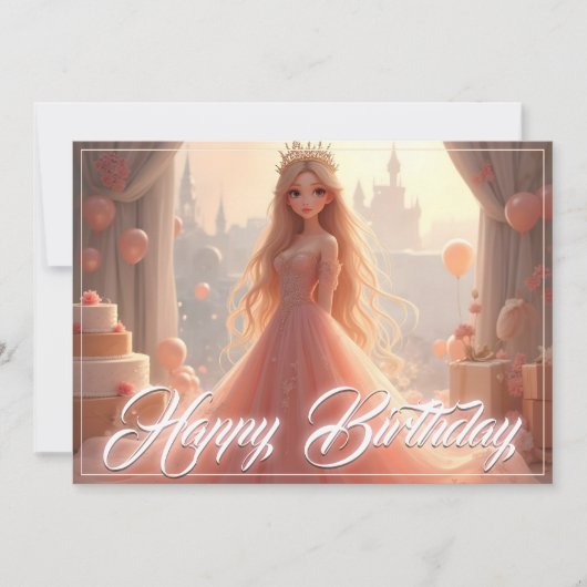 ピンクのプリンセスの誕生日カード (正面)