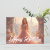 ピンクのプリンセスの誕生日カード (スタンド正面)