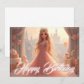 ピンクのプリンセスの誕生日カード (正面/裏面)