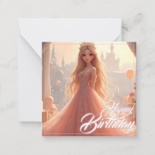 ピンクのプリンセスの誕生日カード ノートカード (正面)