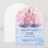 ピンクのプリンセスの誕生日招待状 招待状 (正面/裏面)