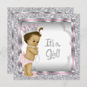 ピンクのプリンセスアフリカ系アメリカ人ベビーシャワー 招待状 (正面/裏面)