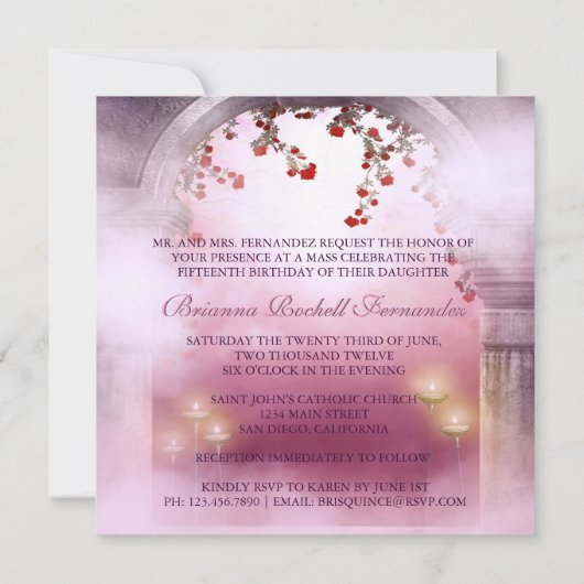 ピンクのプリンセスキャリッジによって魅了されるキンセアニェラ 招待状 (裏面)