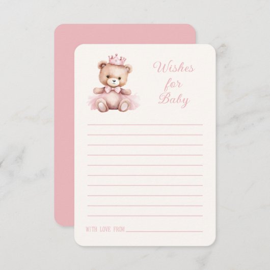 ピンクのプリンセスクマ赤ちゃんシャワーの願いベビー エンクロージャーカード (正面/裏面)