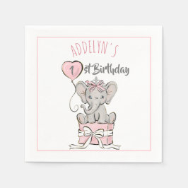 ピンクのプリンセスゾウ 子供の誕生日バルーン スタンダードカクテルナプキン