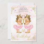 ピンクのプリンセスチュチュと王冠の双子の女の子の誕生日 招待状 (裏面)
