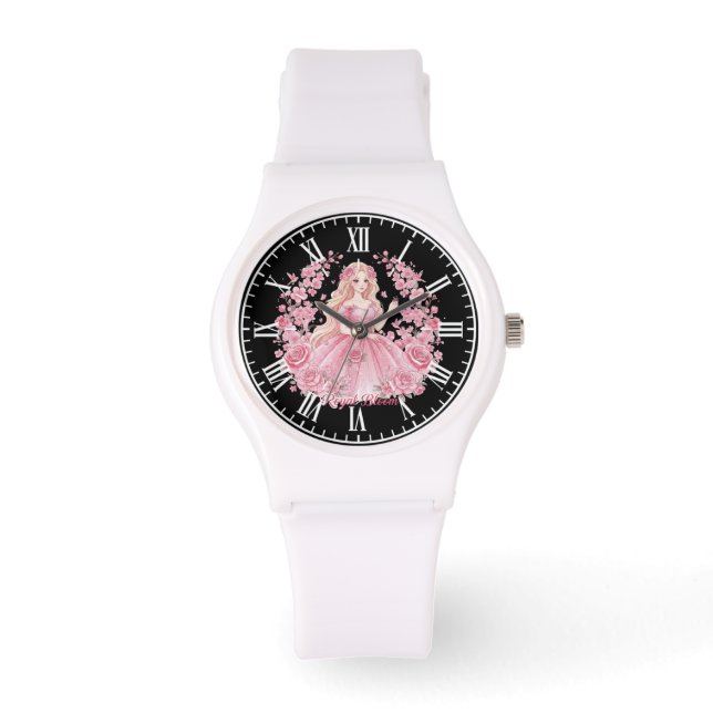 ピンクのプリンセスドール 桜柄 レディース 腕時計 (正面)