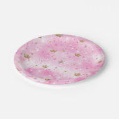 ピンクのプリンセスハートスターズ&クラウンズ誕生日パーティー ペーパープレート (アングル)