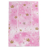 ピンクのプリンセスハートスターズ&クラウンズ誕生日パーティー ミディアムペーパーバッグ (裏面)