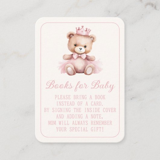 ピンクのプリンセスベアーボウブブックベビー エンクロージャーカード (正面)