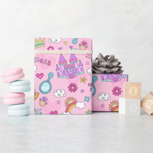 ピンクのプリンセスラッピング紙、30" x 6' ラッピングペーパー (ベビーシャワー)