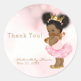 ピンクのプリンセスヴィンテージブラックベビーガールシャワーのお気に入り ラウンドシール