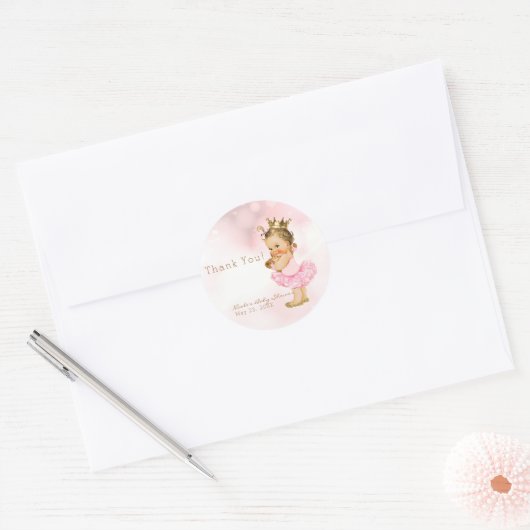 ピンクのプリンセスヴィンテージベビーガールシャワーのお気に入り ラウンドシール (封筒)