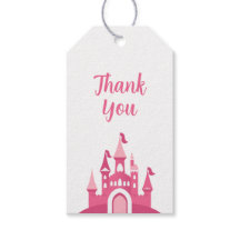 ピンクのプリンセス城の女の子の誕生日パーティーギフトタグ