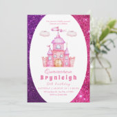 ピンクのプリンセス城の少女誕生日パーティー 招待状 (スタンド正面)