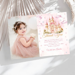 ピンクのプリンセス城の誕生日写真ありがとうカード サンキューカード