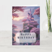 ピンクのプリンセス城の誕生日 カード (正面)