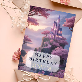 ピンクのプリンセス城の誕生日 カード