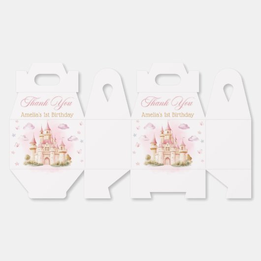 ピンクのプリンセス城誕生日お気に入りボックス フェイバーボックス (見開き)