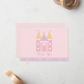 ピンクのプリンセス城 女の子の誕生日パーティー ノートカード (正面/裏面インサイチュ)