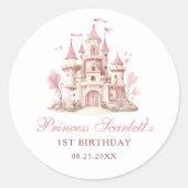 ピンクのプリンセス城 女の子の誕生日パーティー ラウンドシール (正面)