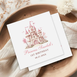 ピンクのプリンセス城 女子 誕生日パーティ スタンダードカクテルナプキン