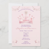 ピンクのプリンセス天星揃え赤ちゃんシャワー 招待状 (正面)