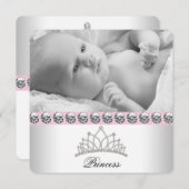 ピンクのプリンセス誕生のお知らせ 案内状 (正面/裏面)