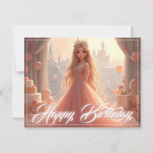 ピンクのプリンセス誕生日カード (正面)